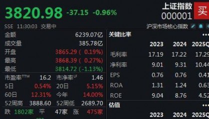 A股连续宽幅震荡，沪指半日下跌0.96%