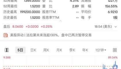 一枝独秀！法拉第未来股价暴涨124%