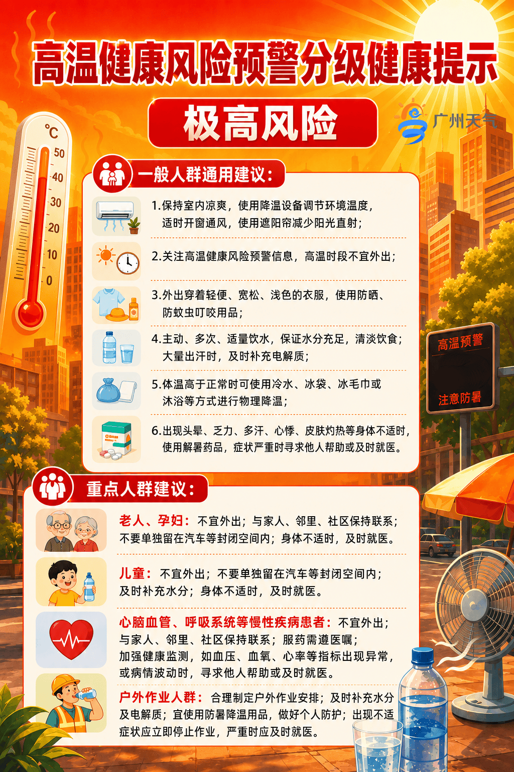 “根本不敢出门”！广州发高温健康风险预警，高风险区域在……