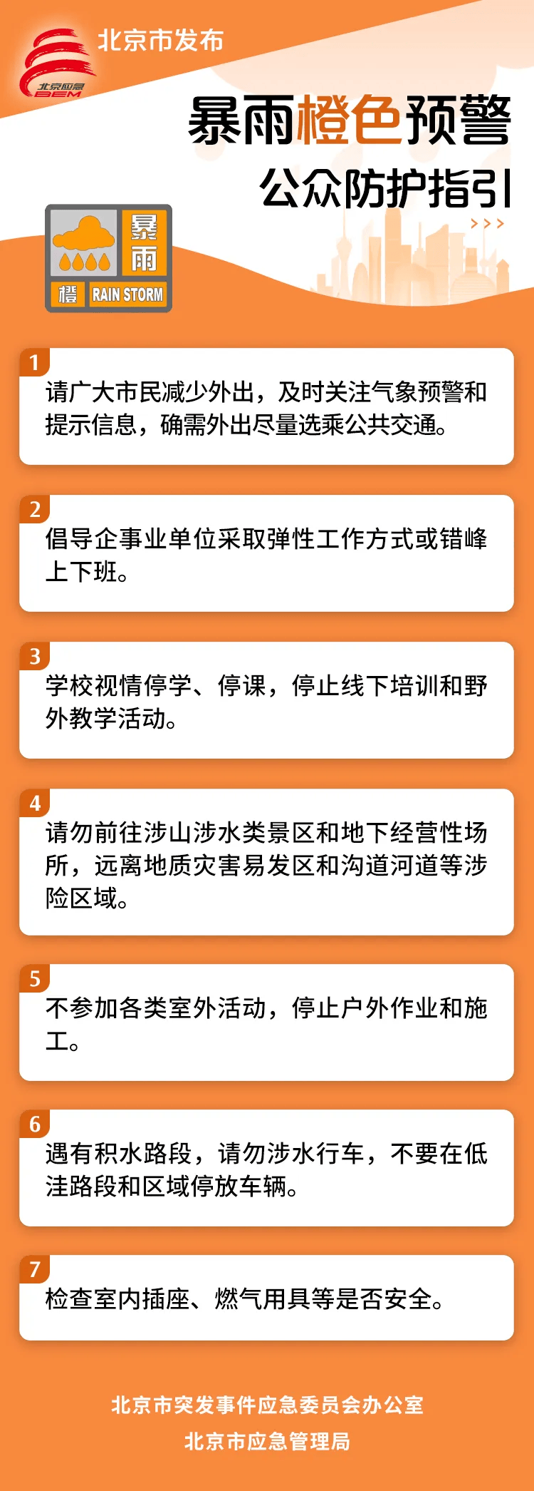 北京已启动防汛二级响应，倡导企事业单位居家办公，视情启动学校停学工作